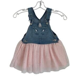 OshKosh B'gosh Denim and Glitter Pink Tulle Overall Dress, Toddler Girl Size 2T